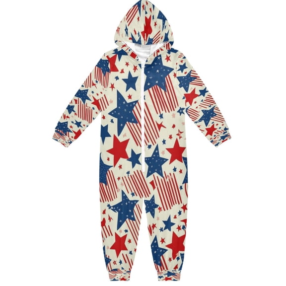 BZSMCE Unisex One-piece Pajama Cotton Sleepwear Patriotic Star Stripe Printed