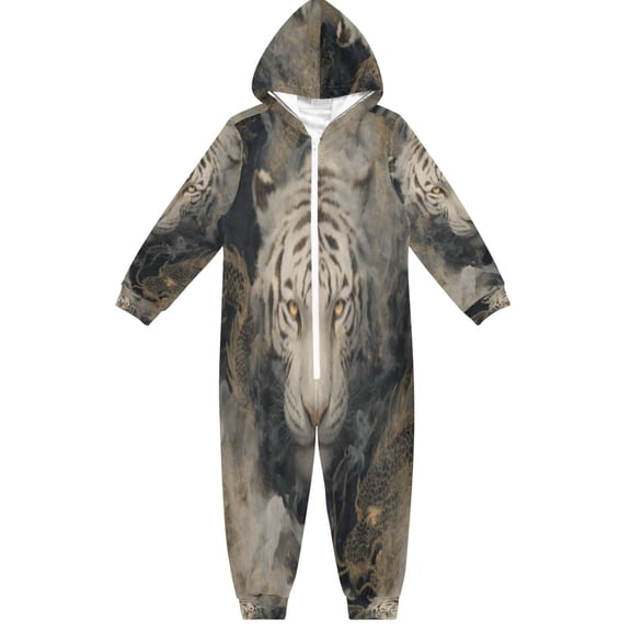 BZSMCE Unisex One-piece Pajama Cotton Sleepwear Phantom White Tiger Printed