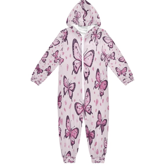 BZSMCE Unisex One-piece Pajama Cotton Sleepwear Pink Butterfly Bliss Printed
