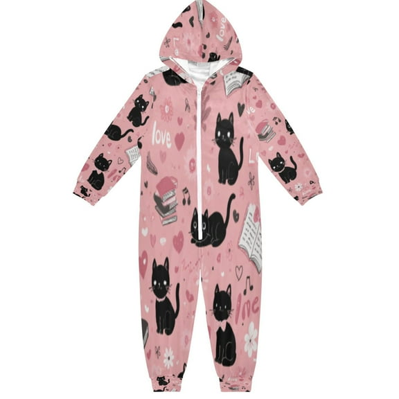 BZSMCE Unisex One-piece Pajama Cotton Sleepwear Pink Cat - Filled Literary Love Printed