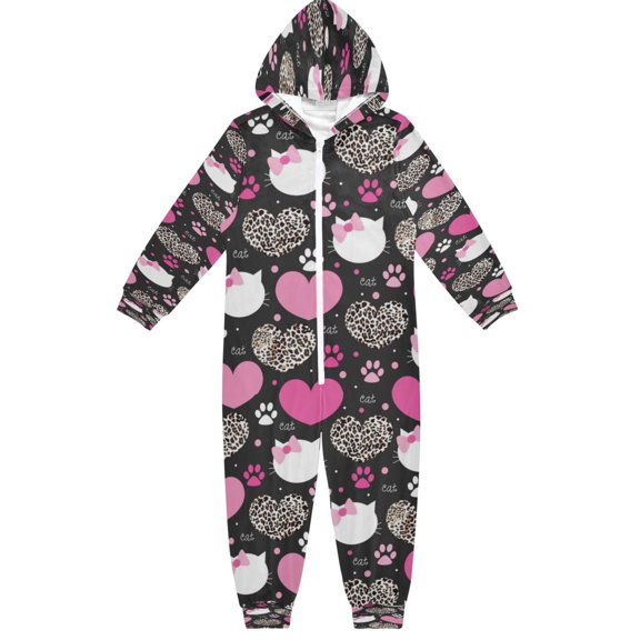 BZSMCE Unisex One-piece Pajama Cotton Sleepwear Pink Heart Dots Printed