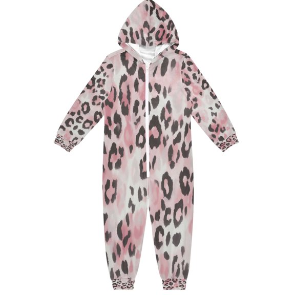 BZSMCE Unisex One-piece Pajama Cotton Sleepwear Pink Leopard Blush Printed