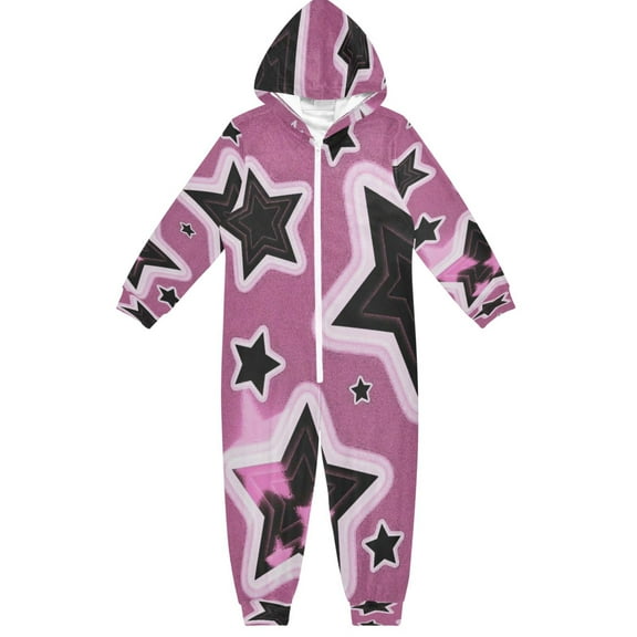 BZSMCE Unisex One-piece Pajama Cotton Sleepwear Pink Star Clusters Printed