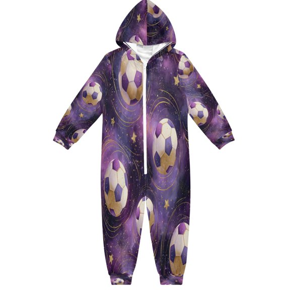BZSMCE Unisex One-piece Pajama Cotton Sleepwear Purple Galaxy Foodball Pattern Printed