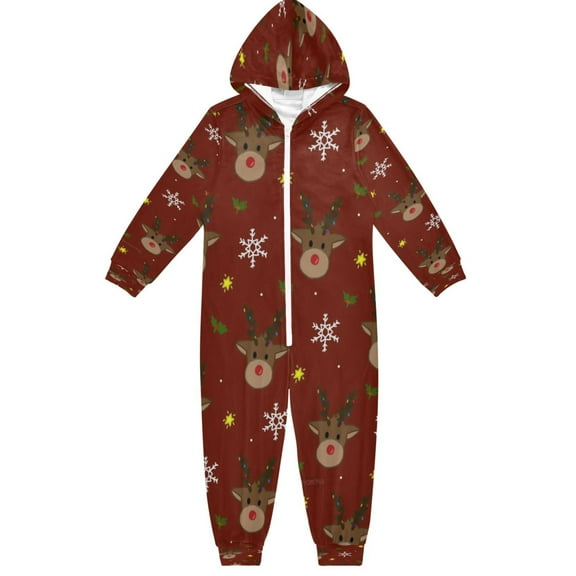 BZSMCE Unisex One-piece Pajama Cotton Sleepwear Reindeer Snowflake Charm Printed