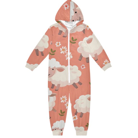 BZSMCE Unisex One-piece Pajama Cotton Sleepwear Sheep and Flower Printed