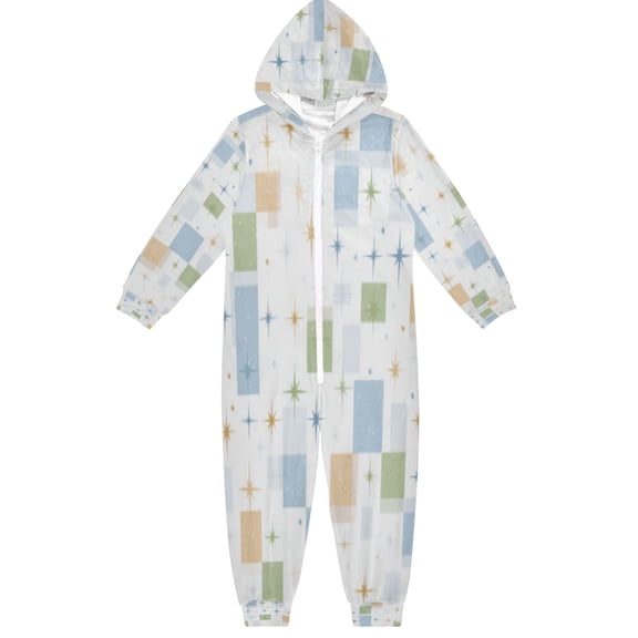 BZSMCE Unisex One-piece Pajama Cotton Sleepwear Starry Geometric Patchwork Printed