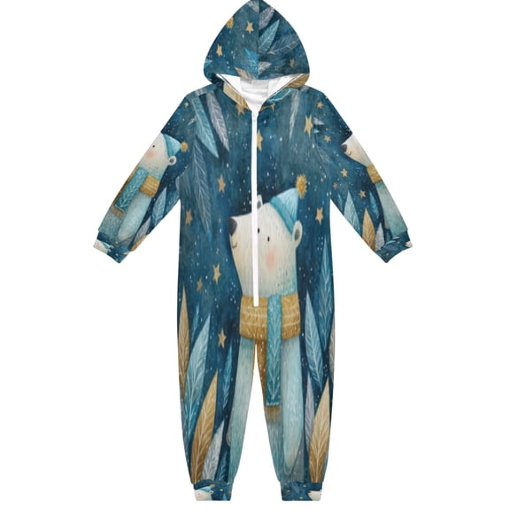 BZSMCE Unisex One-piece Pajama Cotton Sleepwear Starry Polar Bear Printed