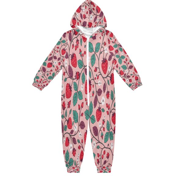BZSMCE Unisex One-piece Pajama Cotton Sleepwear Strawberry Leaf Printed