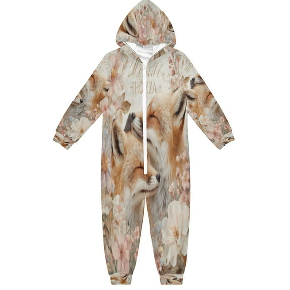 BZSMCE Unisex One-piece Pajama Cotton Sleepwear Sunny Fox Printed