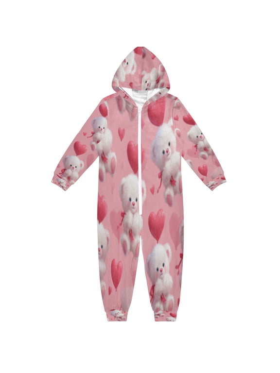Unisex One-piece Pajama Cotton Sleepwear Teddy Bear Love Blush Printed