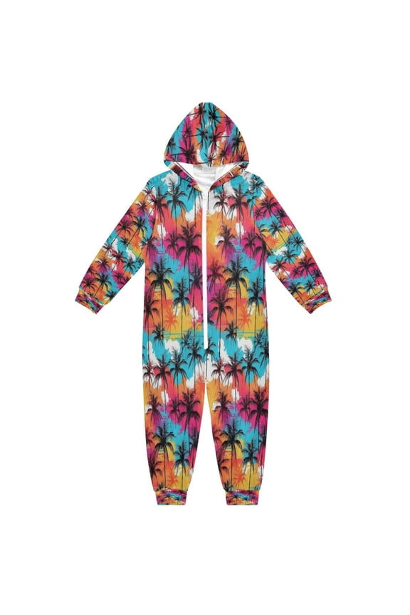 Unisex One-piece Pajama Cotton Sleepwear Tropical Sunset Printed