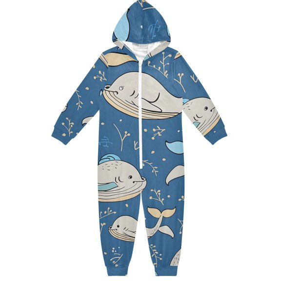 BZSMCE Unisex One-piece Pajama Cotton Sleepwear Whale Printed