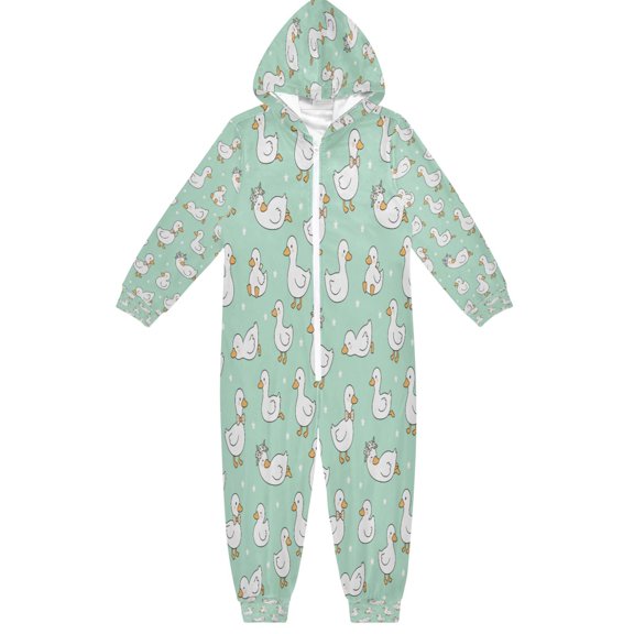 BZSMCE Unisex One-piece Pajama Cotton Sleepwear White Duck Pattern Printed