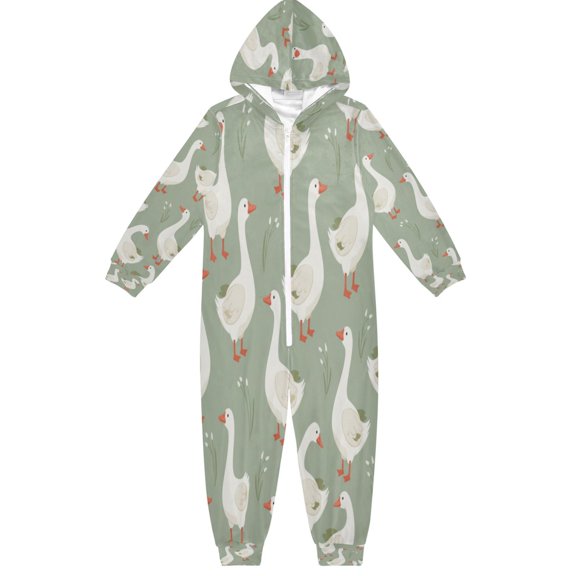 BZSMCE Unisex One-piece Pajama Cotton Sleepwear White Goose Printed
