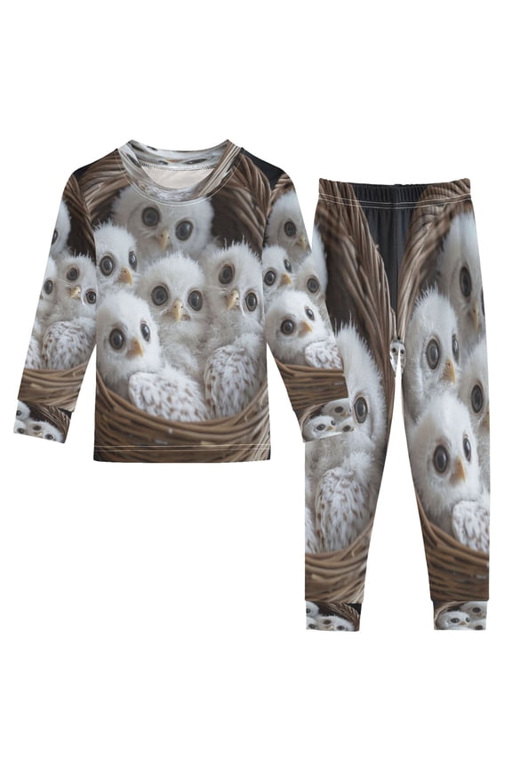 Unisex Pajama Set Snug-Fit Cotton Sleepwear Adorable Owls in A Cozy Basket Printed