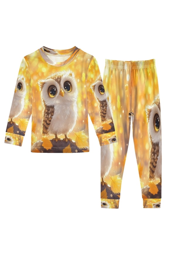 Unisex Pajama Set Snug-Fit Cotton Sleepwear Autumn’s Wise Little Owl Printed