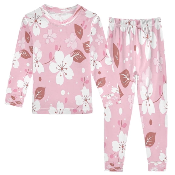 BZSMCE Unisex Pajama Set Snug-Fit Cotton Sleepwear Blossoming Pink Petals Printed