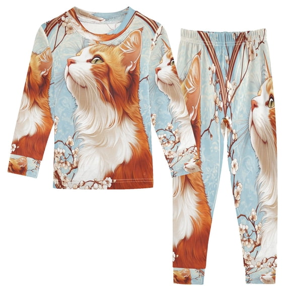 BZSMCE Unisex Pajama Set Snug-Fit Cotton Sleepwear Blossoming Whiskers Printed