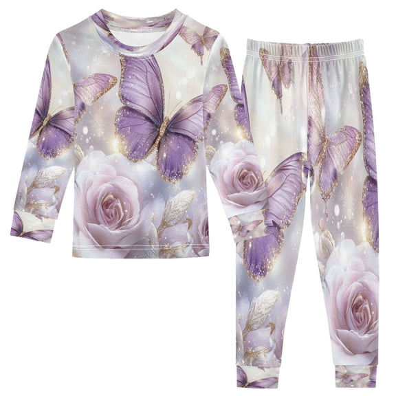 BZSMCE Unisex Pajama Set Snug-Fit Cotton Sleepwear Butterflies and Roses Printed