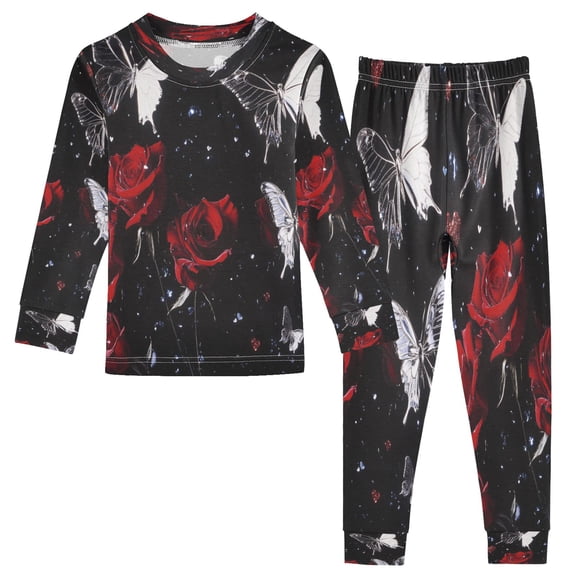 BZSMCE Unisex Pajama Set Snug-Fit Cotton Sleepwear Butterfly Kisses & Roses Printed