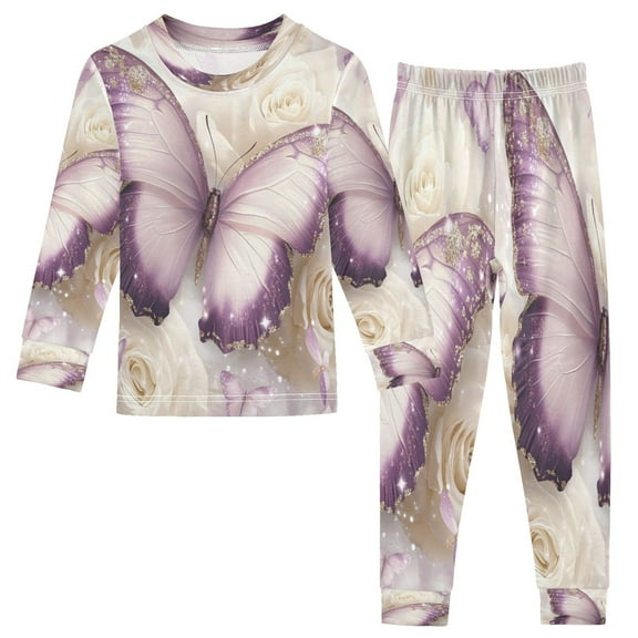 BZSMCE Unisex Pajama Set Snug-Fit Cotton Sleepwear Butterfly on Blooming Printed