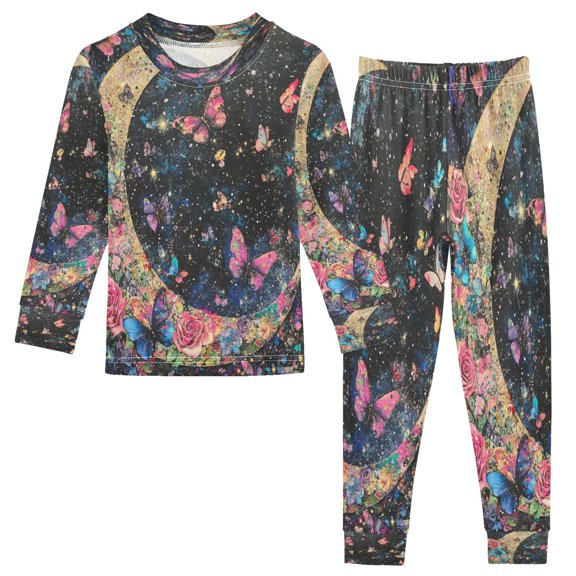 BZSMCE Unisex Pajama Set Snug-Fit Cotton Sleepwear Celestial Butterflies and Roses Printed