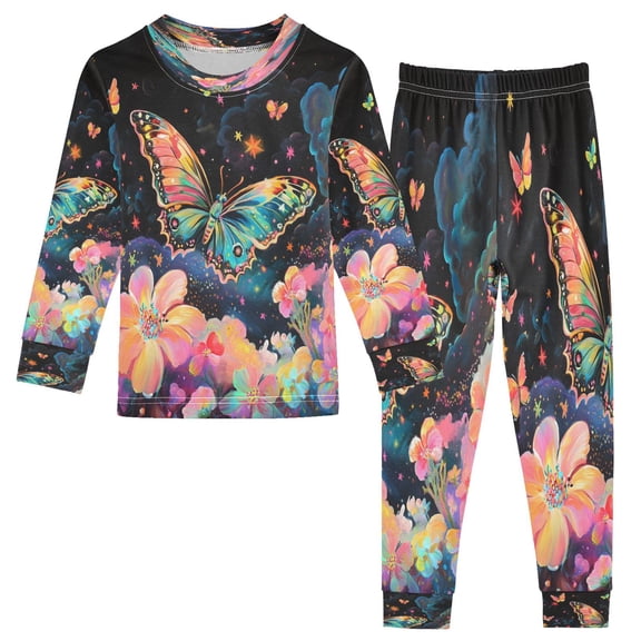 BZSMCE Unisex Pajama Set Snug-Fit Cotton Sleepwear Celestial Butterfly Dance Printed