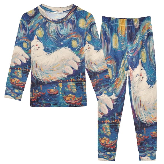 BZSMCE Unisex Pajama Set Snug-Fit Cotton Sleepwear Celestial Whiskers Printed