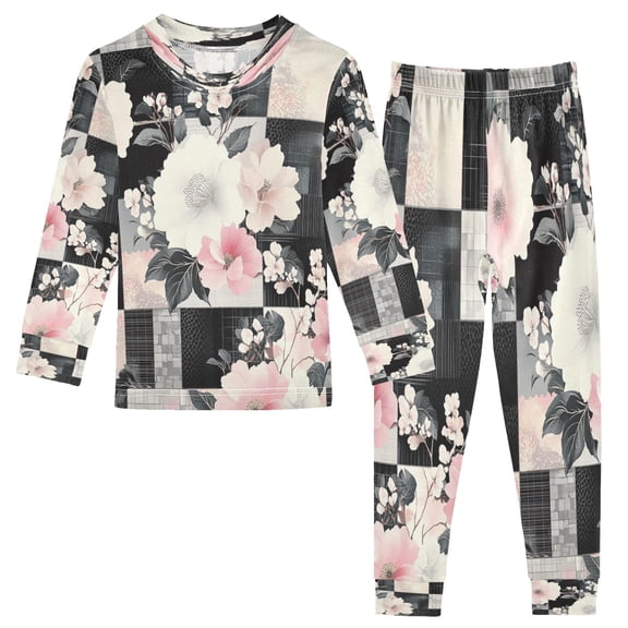 BZSMCE Unisex Pajama Set Snug-Fit Cotton Sleepwear Chic Floral Patchwork Printed