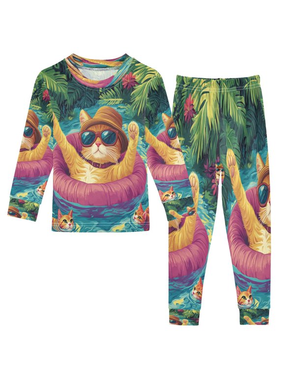 Unisex Pajama Set Snug-Fit Cotton Sleepwear Chillin' Kitty Printed