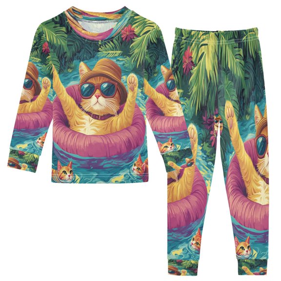 BZSMCE Unisex Pajama Set Snug-Fit Cotton Sleepwear Chillin' Kitty Printed