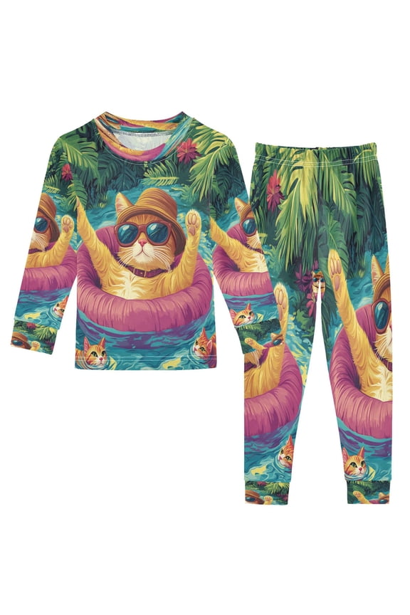 Unisex Pajama Set Snug-Fit Cotton Sleepwear Chillin' Kitty Printed