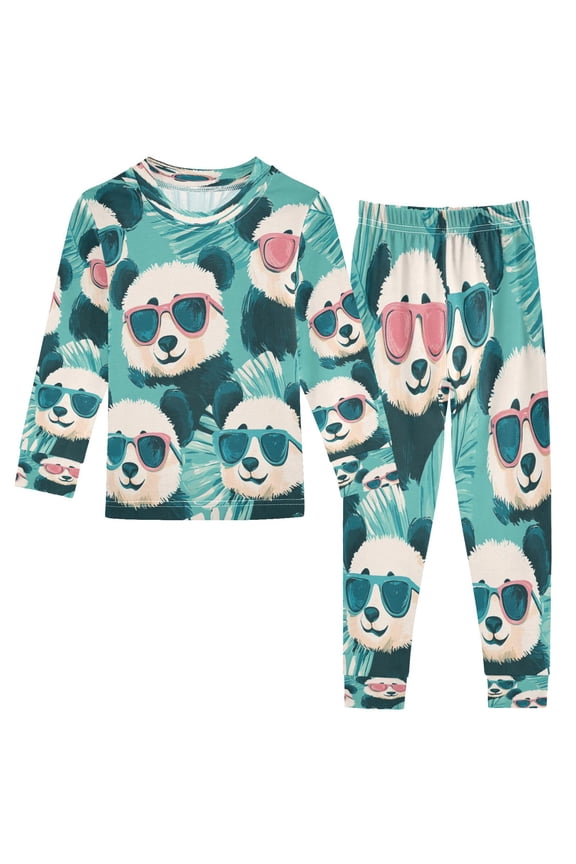 Unisex Pajama Set Snug-Fit Cotton Sleepwear Chillin' Pandas in Shades Printed
