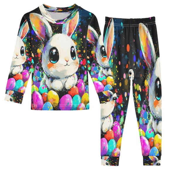 BZSMCE Unisex Pajama Set Snug-Fit Cotton Sleepwear Colorful Bunny Bliss Printed