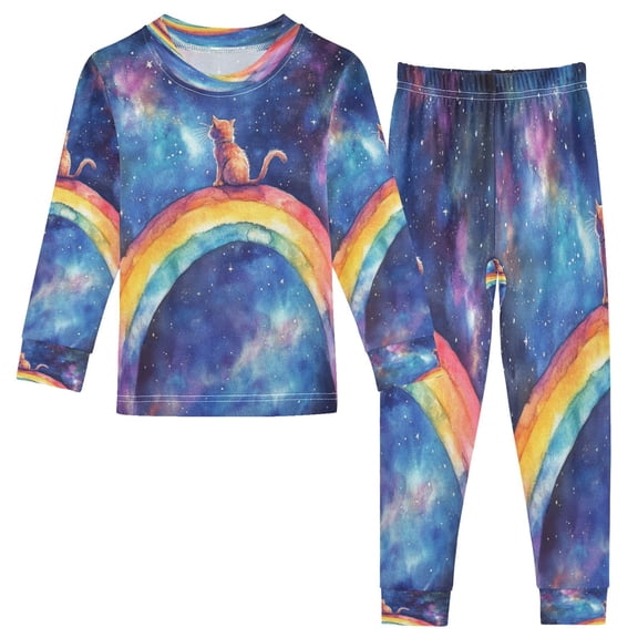 BZSMCE Unisex Pajama Set Snug-Fit Cotton Sleepwear Cosmic Cat on A Rainbow Trail Printed