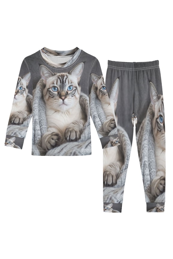 Unisex Pajama Set Snug-Fit Cotton Sleepwear Cozy Cat Cuddle Printed