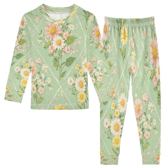 BZSMCE Unisex Pajama Set Snug-Fit Cotton Sleepwear Daisy Delight Printed