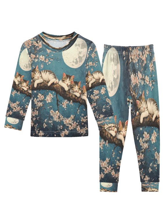 Unisex Pajama Set Snug-Fit Cotton Sleepwear Dreamy Kitties Printed