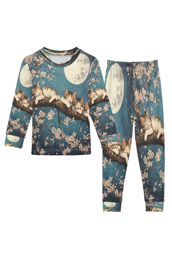 Unisex Pajama Set Snug-Fit Cotton Sleepwear Dreamy Kitties Printed