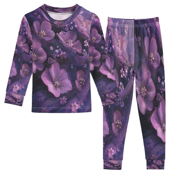 BZSMCE Unisex Pajama Set Snug-Fit Cotton Sleepwear Dreamy Purple Petals Printed