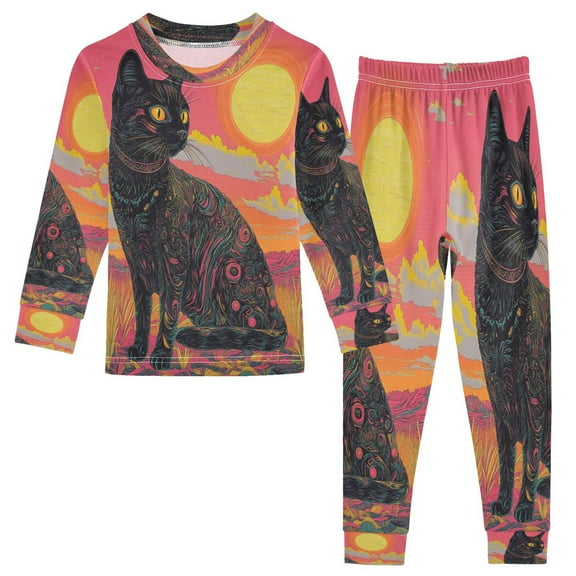 BZSMCE Unisex Pajama Set Snug-Fit Cotton Sleepwear Enchanted Sunlit Cat Printed