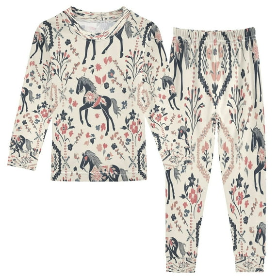 BZSMCE Unisex Pajama Set Snug-Fit Cotton Sleepwear Floral Horse Tapestry Printed