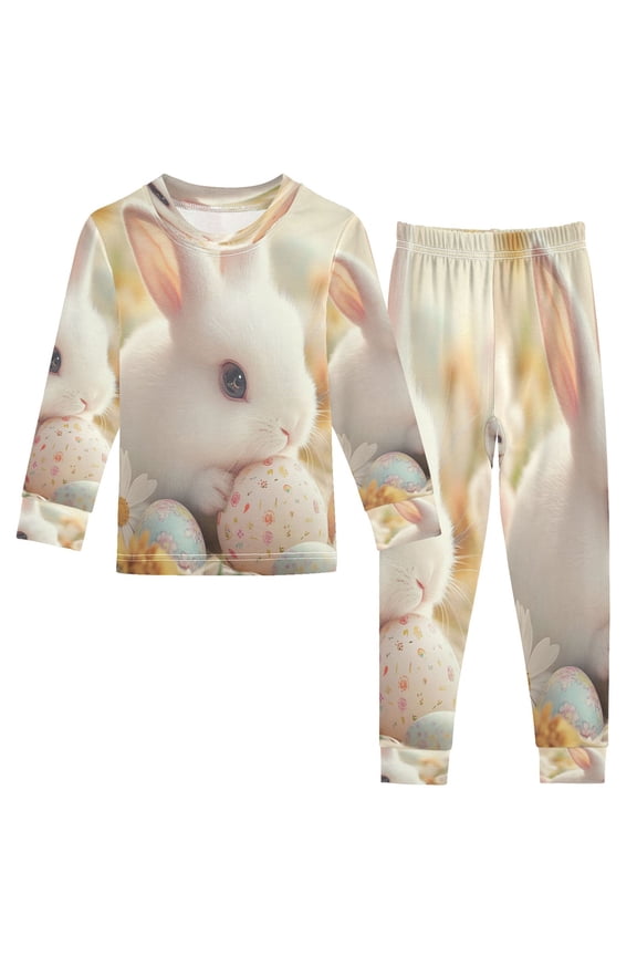 Unisex Pajama Set Snug-Fit Cotton Sleepwear Fluffy Bunny Delight Printed