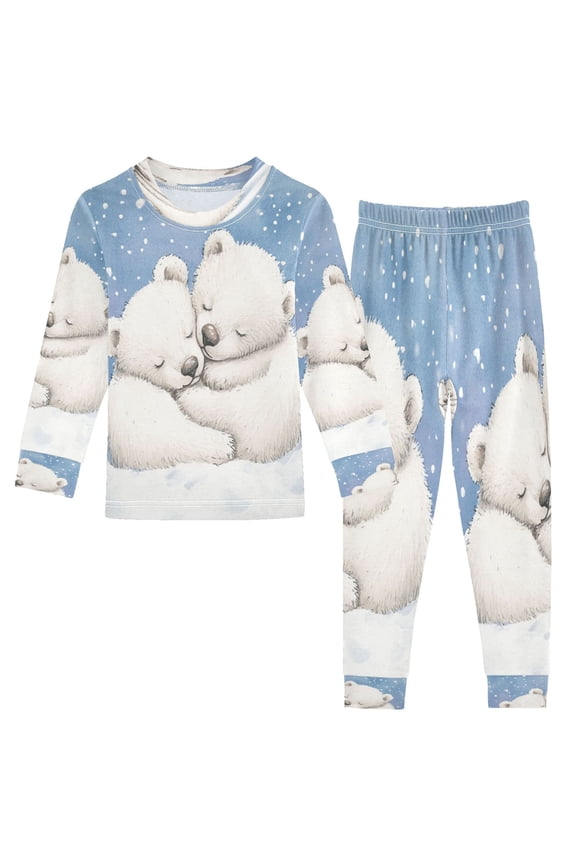Unisex Pajama Set Snug-Fit Cotton Sleepwear Frozen Cuddle with Polar Bears Printed