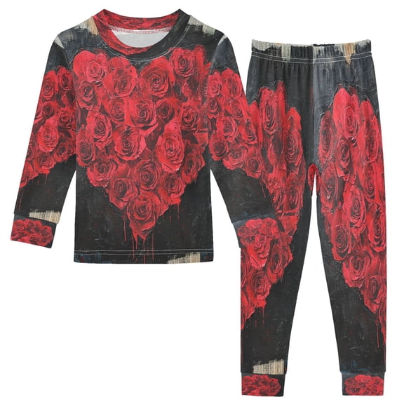 BZSMCE Unisex Pajama Set Snug-Fit Cotton Sleepwear Heart Of Roses Printed