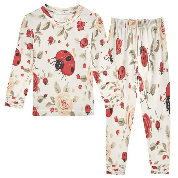BZSMCE Unisex Pajama Set Snug-Fit Cotton Sleepwear Ladybug Roses Printed