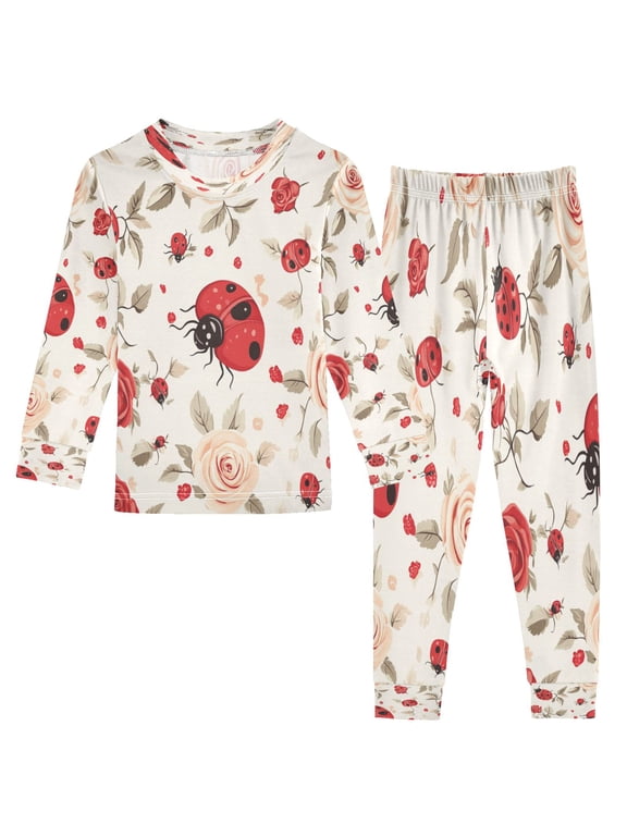 Unisex Pajama Set Snug-Fit Cotton Sleepwear Ladybug Roses Printed