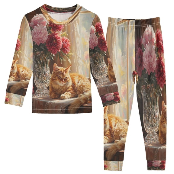 BZSMCE Unisex Pajama Set Snug-Fit Cotton Sleepwear Lazy Afternoon Sunbeam Printed