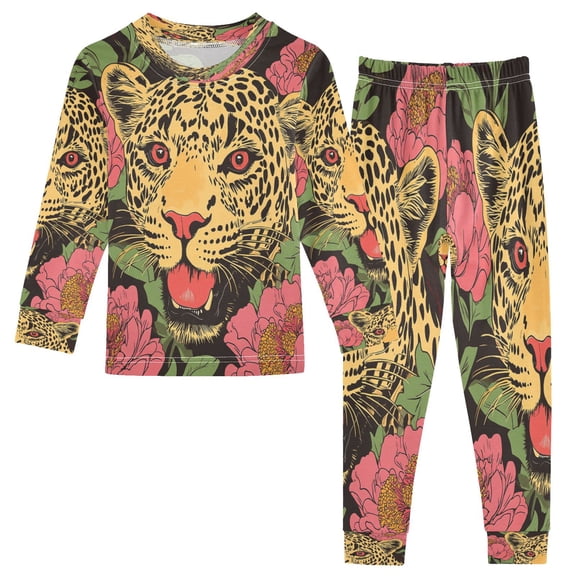 BZSMCE Unisex Pajama Set Snug-Fit Cotton Sleepwear Leopard Among Printed